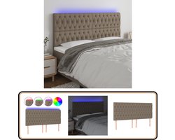 vidaXL Hoofdbord LED - 200x7x118/128 cm - Stof Taupe Hoofdboard - Led Verlichting - Bedstede - Slaapkamers - Comfortabel