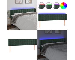vidaXL Hoofdbord LED 203x16x78/88 cm fluweel donkergroen - Hoofdbord - Hoofdborden - Hoofdeinde - Houten Hoofdbord