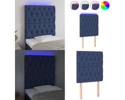 vidaXL Hoofdbord LED 80x7x118/128 cm stof blauw - Hoofdbord - Hoofdborden - Hoofdeinde - Houten Hoofdbord