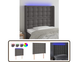 vidaXL Hoofdbord LED Kunstleer Grijs 103x118 cm Hoofd Bord Led - Hoofdbord Grijs - Hoofdbord Met Led Verlichting - Leder Look Hoofdbord - Elektrisch Hoofdbord
