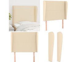 vidaXL Hoofdbord met randen 103x23x118/128 cm stof crèmekleurig - Hoofdbord - Hoofdborden - Hoofdeinde - Houten Hoofdbord