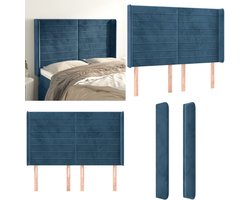 vidaXL Hoofdbord met randen 147x16x118/128 cm fluweel donkerblauw - Hoofdbord - Hoofdborden - Hoofdeinde - Houten Hoofdbord