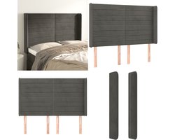 vidaXL Hoofdbord met randen 147x16x118/128 cm fluweel donkergrijs - Hoofdbord - Hoofdborden - Hoofdeinde - Houten Hoofdbord