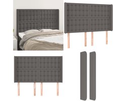 vidaXL Hoofdbord met randen 147x16x118/128 cm kunstleer grijs - Hoofdbord - Hoofdborden - Hoofdeinde - Houten Hoofdbord