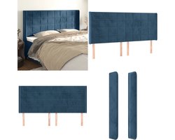 vidaXL Hoofdbord met randen 163x16x118/128 cm fluweel donkerblauw - Hoofdbord - Hoofdborden - Hoofdeinde - Houten Hoofdbord