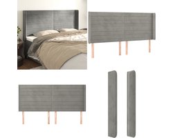vidaXL Hoofdbord met randen 163x16x118/128 cm fluweel lichtgrijs - Hoofdbord - Hoofdborden - Hoofdeinde - Houten Hoofdbord
