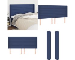 vidaXL Hoofdbord met randen 163x16x118/128 cm stof blauw - Hoofdbord - Hoofdborden - Hoofdeinde - Houten Hoofdbord