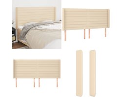 vidaXL Hoofdbord met randen 163x16x118/128 cm stof crèmekleurig - Hoofdbord - Hoofdborden - Hoofdeinde - Houten Hoofdbord