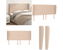vidaXL Hoofdbord met randen 163x23x118/128cm kunstleer cappuccinokleur - Hoofdbord - Hoofdborden - Hoofdeinde - Houten Hoofdbord