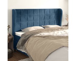 vidaXL Hoofdbord met randen 183x23x118/128 cm fluweel donkerblauw - Hoofdbord - Hoofdborden - Hoofdeinde - Houten Hoofdbord