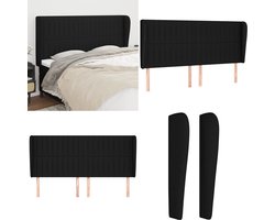 vidaXL Hoofdbord met randen 183x23x118/128 cm stof zwart - Hoofdbord - Hoofdborden - Hoofdeinde - Houten Hoofdbord