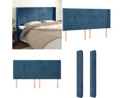 vidaXL Hoofdbord met randen 203x16x118/128 cm fluweel donkerblauw - Hoofdbord - Hoofdborden - Hoofdeinde - Houten Hoofdbord