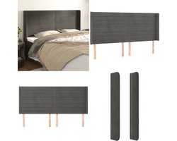 vidaXL Hoofdbord met randen 203x16x118/128 cm fluweel donkergrijs - Hoofdbord - Hoofdborden - Hoofdeinde - Houten Hoofdbord