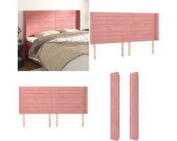 vidaXL Hoofdbord met randen 203x16x118/128 cm fluweel roze - Hoofdbord - Hoofdborden - Hoofdeinde - Houten Hoofdbord
