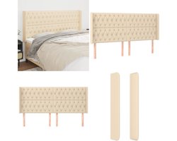 vidaXL Hoofdbord met randen 203x16x118/128 cm stof crèmekleurig - Hoofdbord - Hoofdborden - Hoofdeinde - Houten Hoofdbord