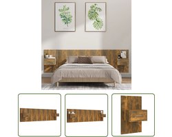vidaXL Hoofdbord - Nachthastje - Hoofdbord met kastjes bewerkt hout gerookt eikenkleurig - Kamermeubilair - Slaapkamers - Houten Meubels