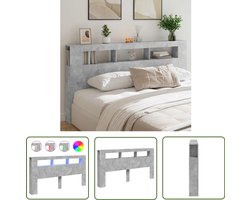 vidaXL Hoofdbord Rgb - Hoofd Bord Led - Hoofdeinde met LED 200x18,5x103,5 cm bewerkt hout betongrijs - Beton Grijs - Houten Hoofdbord - Hoofdbord Met Lampjes
