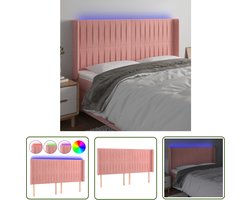 vidaXL Hoofdbord Roze - Hoofd Bord Led - Hoofdbord LED 163x16x118/128 cm fluweel roze - Velvet Hoofdbord - Verlichte Hoofdbord - Hoofdbord Met Lampjes