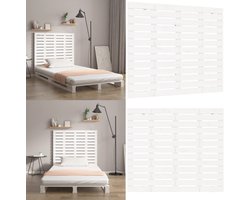 vidaXL Hoofdbord wandmontage 146x3x91,5 cm massief grenenhout wit - Wandhoofdbord - Wandhoofdborden - Hoofdeinde - Hoofdeindes