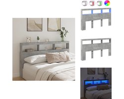 vidaXL Hoofdbordkast - Hoofdbordkasten - Hoofdbord Kast - Hoofdbord Kast Bed - Hoofdbordkast met LED-verlichting 180x17x102 cm betongrijs
