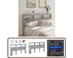 vidaXL Hoofdbordkast LED-verlichting - 180x17x102 cm Hoofdbord Kast - Led Hoofdbord - Bedding - Slaapkamers - Beton Grijs