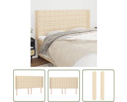 vidaXL Hoofdeinde - Hoofd Bord - Hoofdbord met randen 163x16x118/128 cm stof crèmekleurig - Beddecoratie - Stoffen Hoofdbord - Creme Kleurige Hoofdbord