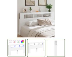 vidaXL Hoofdeinde - Hoofddekbed - Hoofdeinde met LED 200x18,5x103,5 cm bewerkt hout wit - Led Verlichting - Houten Hoofdeinde - Slaapkamerstijl