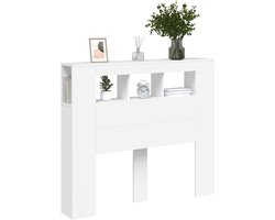 vidaXL - Hoofdeinde - met - LED - 120x18,5x103,5 - cm - bewerkt - hout - wit