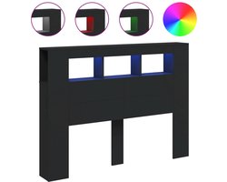 vidaXL - Hoofdeinde - met - LED - 140x18,5x103,5 - cm - bewerkt - hout - zwart