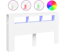 vidaXL - Hoofdeinde - met - LED - 180x18,5x103,5 - cm - bewerkt - hout - wit