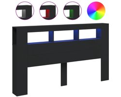 vidaXL - Hoofdeinde - met - LED - 180x18,5x103,5 - cm - bewerkt - hout - zwart