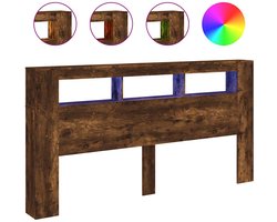 vidaXL - Hoofdeinde - met - LED - 200x18,5x103,5 - cm - bewerkt - hout - gerookt - eiken