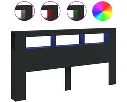vidaXL - Hoofdeinde - met - LED - 200x18,5x103,5 - cm - bewerkt - hout - zwart