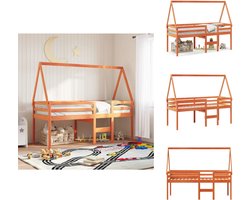 vidaXL Hoogslaper - Hoogslapers - Bedframe - Kinderbedframe - Hoogslaper met bedhuis massief grenenhout wasbruin 80x200 cm