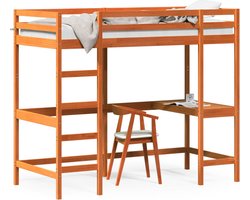 vidaXL - Hoogslaper - met - bureau - massief - grenenhout - wasbruin - 90x200 - cm