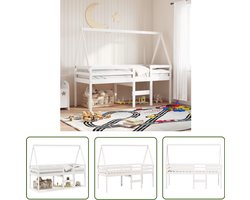 vidaXL Hoogslaper Met Dak - Hoogslaper - Hoogslaper met dak massief grenenhout wit 90x200 cm - Kinderbed - Grenenhout Bed - Houten Bed