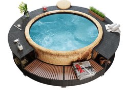 vidaXL - Hottub-ombouw - poly - rattan - zwart