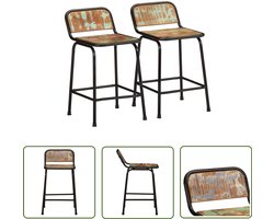 vidaXL Houten Barkrukken - Barkrukken - Barkrukken 2 st 46x35,5x70 cm massief gerecycled hout - Vintage Barkrukken - Bruine Barkrukken - Zwarte Barkrukken