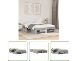 vidaXL Houten Bed - Bed Frame - Bedframe bewerkt hout betongrijs 140x200 cm - Beton Grijs Bed - Tweepersoons Bed - Slaapkamersdecoratie