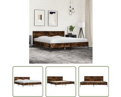 vidaXL Houten Bed - Bed Frame - Bedframe bewerkt hout metaal gerookt eikenkleurig 180x200 cm - Bruine Bedbank - Slaap Comfort - King Size Bed