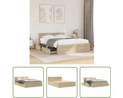 vidaXL Houten Bed - Bed Frame - Bedframe met hoofdeinde bewerkt hout sonoma eiken 120x200 cm - Bed Met Opbergruimte - Slaapkamers - Sonoma Eiken