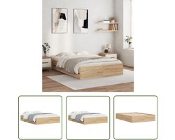 vidaXL Houten Bed - Bed Frame - Bedframe met lades bewerkt hout sonoma eikenkleurig 120x200 cm - Bed Met Lades - Sonoma Eiken - Bruine Bedbank