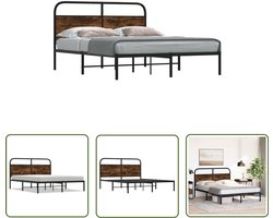 vidaXL Houten Bed - Bed Frame - Bedframe zonder matras bewerkt hout gerookt eiken 140x200 cm - Bed Zwart - Kingsize Bed - Boxspring Bed