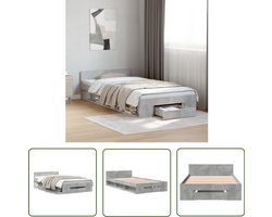 vidaXL Houten Bed - Bedframe - Bedframe met lade bewerkt hout betongrijs 75x190 cm - Betonnen Grijs Bed - Compact Bed - Stapelbaar Bed