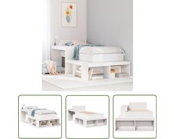 vidaXL Houten Bed - Bedframe - Bedframe zonder matras massief grenenhout wit 90x200 cm - Bed Met Lade - Nachthastje Met Bureau - Bureau Kast