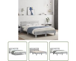vidaXL Houten Bed Frame - Beton Grijs Bed Frame - Bedframe met hoofdeinde bewerkt hout betongrijs 120x200 cm - Tweepersoons Bed Frame - Slaap Kamer Decoratie - Compact Bed Frame