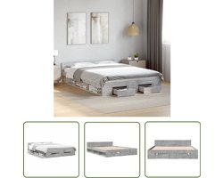 vidaXL Houten Bed Frame - Beton Grijs Bed Frame - Bedframe met lades bewerkt hout betongrijs 150x200 cm - Slaapkamersdecoratie - Tweepersoons Bed - Boxspring Bed