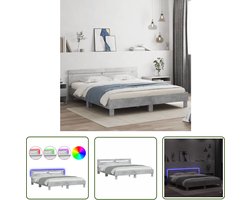 vidaXL Houten Bed Frame - LED Bed Frame - Bedframe met hoofdeinde en LED-licht betongrijs 160x200 cm - Betonnen Grijs Bed - Tweepersoons Bed - Led Verlichting Bed