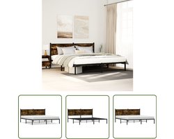 vidaXL Houten Bed Frame - Metalen Bed Frame - Bedframe zonder matras metaal gerookt eikenkleurig 180x200 cm - Bruine Bed Frame - King Size Bed Frame - Boxspring Bed Frame