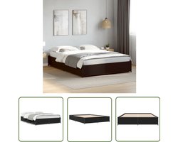 vidaXL Houten Bed Frame - Slaapcomfort - Bedframe LED bewerkt hout metaal zwart 140x190 cm - Tweepersoons Bed - Zwarte Bedbank - Metalen Poten